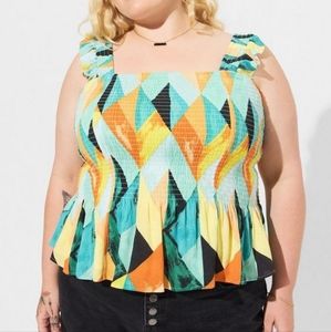 Torrid plus square neck ruffle smocked peplum tank top, 3XL, green